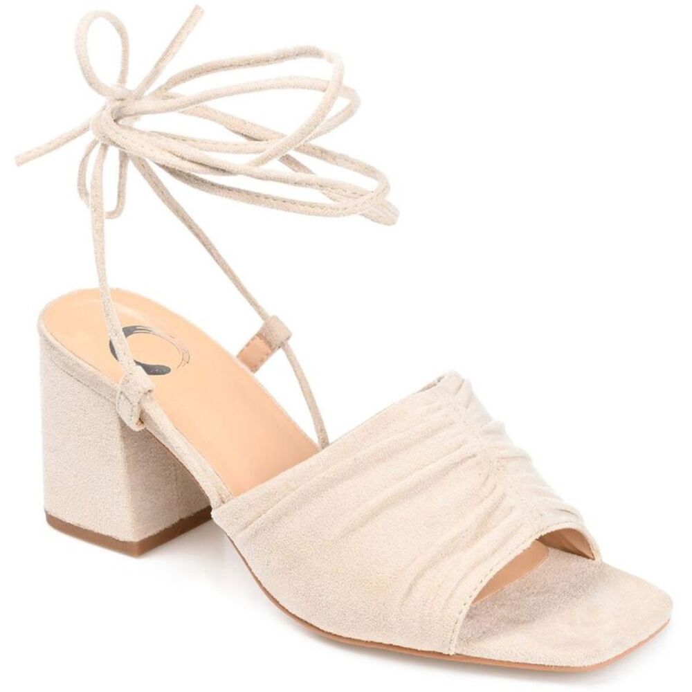 Journee Collection Womens Felisity Beige Faux Suede Lace-Up Heels Shoes NWT